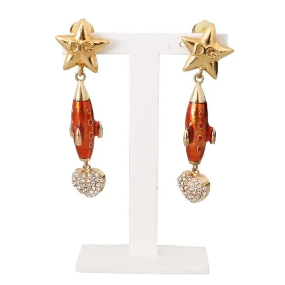 【関税&送料込】Dolce E Gabbana Brass Earrings DOLCE & GABBANA Earrings Gold Brass Crystal Banana Clip-on